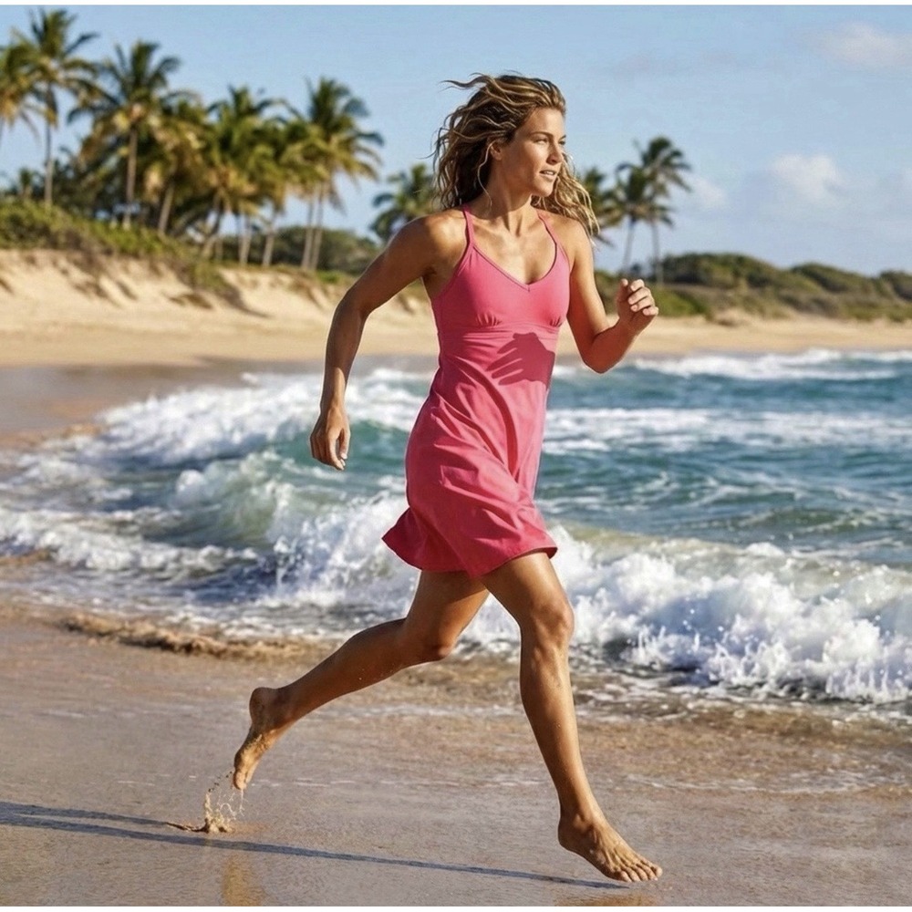Athleta Shorebreak Dress Women's S Pink Athletic Swim Dress Built In Bra Adj Stp